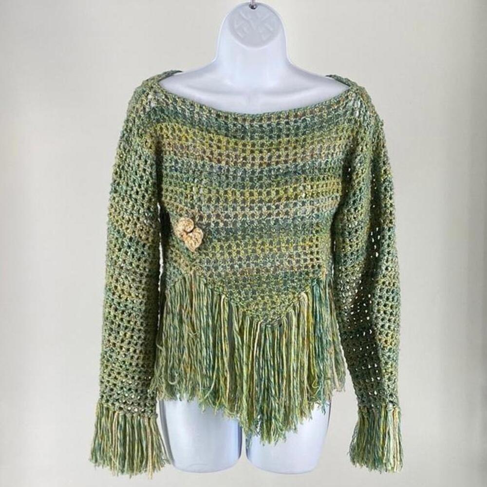 Boho Chic Green Fringe Sweater